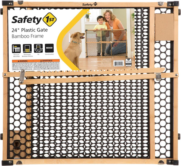 Safety 1St Bamboo Baby Gate for Doorways, No Drill Easy Install, Dog Gates, Fits 28"-42", 24" High, Bamboo and Black6