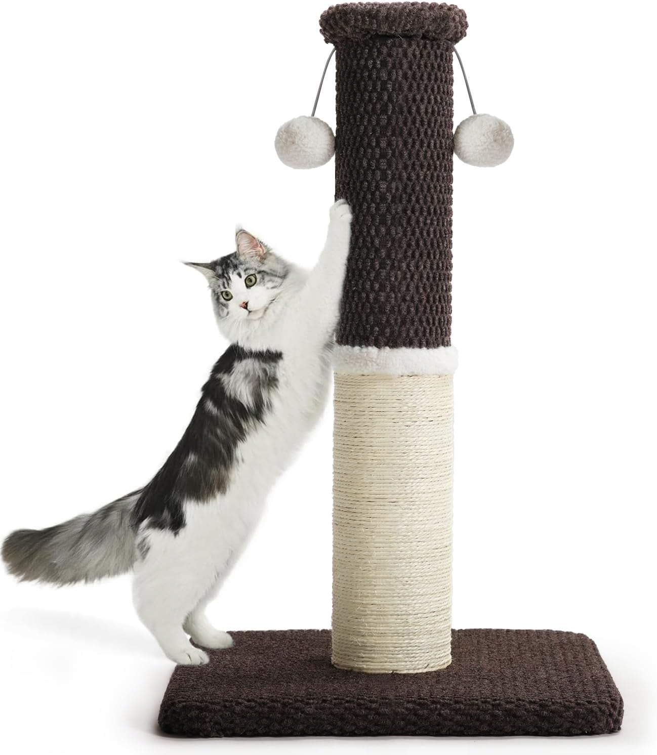 made4pets-tall-cat-scratching-post-with-sisal-carpet-for-indoor-cats-33-cat-scratcher-with-wide-stable-base-interactive-hanging-toys-ideal-for-adult-cats-large-breeds-and-full-body-stretching