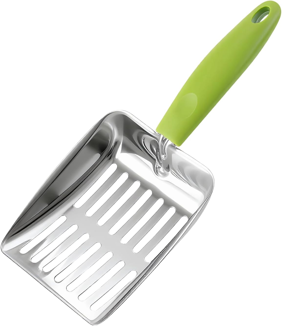 cat-litter-shovel-green-430-stainless-steel-metal-scooper-with-5-mm-fine-holes-10-2-x-5-2-x-1-2-in-non-slip-pp-handle-for-easy-cleaning-storage