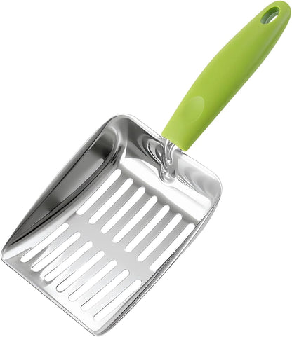 Cat Litter Shovel, Green, 430 Stainless Steel Metal Scooper with 5 Mm Fine Holes, 10.2 X 5.2 X 1.2 In, Non-Slip Pp Handle for Easy Cleaning & Storage1