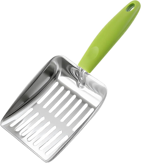Cat Litter Shovel, Green, 430 Stainless Steel Metal Scooper with 5 Mm Fine Holes, 10.2 X 5.2 X 1.2 In, Non-Slip Pp Handle for Easy Cleaning & Storage1