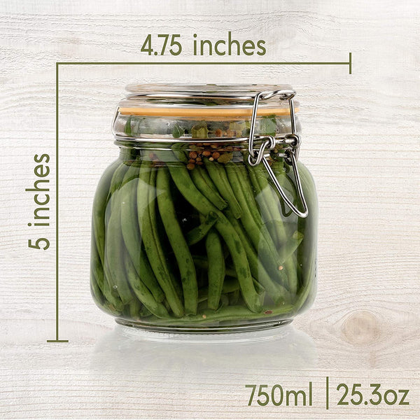 25 Oz Glass Jars with Airtight Lids and Leak Proof Rubber Gasket,Wide Mouth Mason Jars with Hinged Lids for Kitchen Canisters 750Ml, Glass Storage Containers2