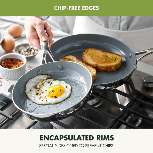 Valencia Pro Tri-Ply Stainless Steel 8” & 10” Frying Pan Skillet Set, Pfas-Free Ceramic Nonstick Coating, Induction Ready Cookware, All Cooktops, Eggs & Omelets, Dishwasher & Oven Safe 600F8