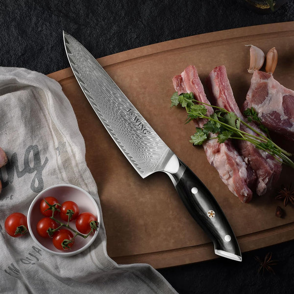 8 Inch Chef Knife, Japanese-Style VG10 Damascus Kitchen Knife, 67-Layer Forged Blade with Black Wood Handle, Razor Sharp Cooking Knife for Meat, Vegetables & Fruit6
