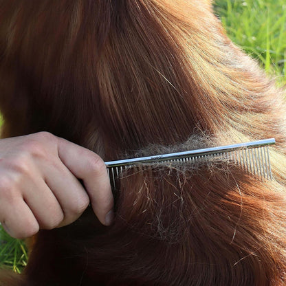 CWXZSTM Pet Steel Combs Dog Cat Comb Tool for Removing Matted Fur - Pet Dematting Comb with Rounded Teeth and Non-Slip Grip Handle - Prevents Knots and Mats for Long and Short Haired Pets,6.5In/7.4In4