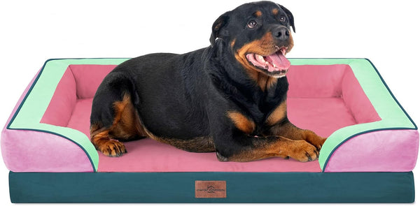 Comfort Expression Orthopedic Dog Bed for Extra Large Dogs with Bolster | Waterproof Dog Couch Bed with Washable Cover & Non-Slip Bottom, Supportive Egg Crate Foam XL Pet Bed, 42X30 Inch210