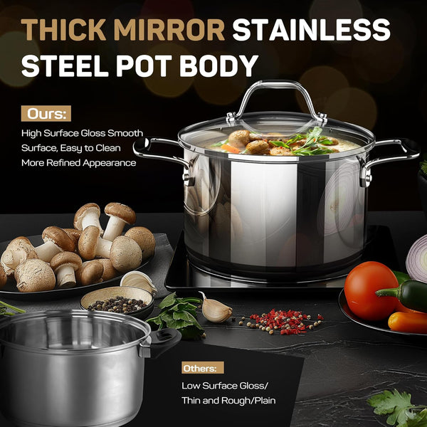11-Piece Tri-Ply Stainless Steel Pots and Pans Set, 18/10 Stainless Steel Cookware Set with Steamer Insert, Induction Kitchen Cookware Sets with Cool Ergonomic Handles, Dishwasher, Oven Safe5