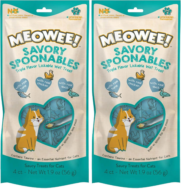 MEOWEE! Savory Spoonables Variety Pack, 12 Count Tube, Triple Flavor Squeezable Lickable Wet Treats for Cats with Built-In Spoon for Less Mess33