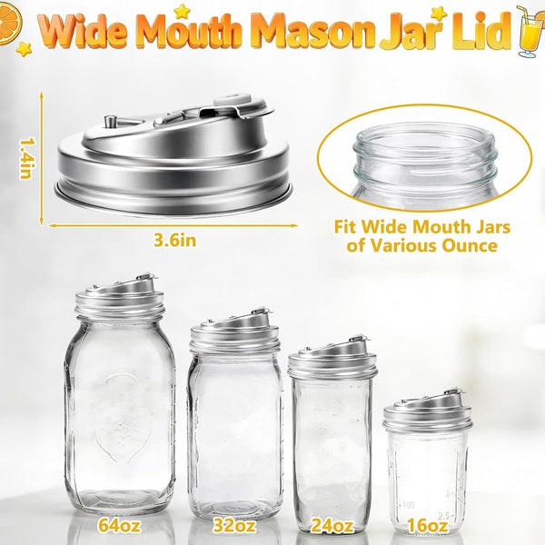 Wide Mouth Mason Jar Drinking Lids, Stainless Steel Sip Lid, 2 Pcs | Mason Jar Drink Lids for Iced Coffee, Smoothies & Cold Drinks, Leak Resistant, Reusable, Heavy Duty Metal3