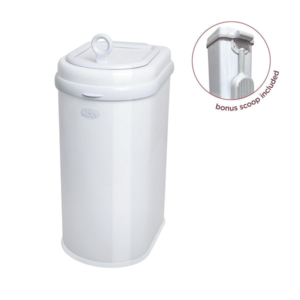 Ubbi Pet Waste Pail, White | Odor-Locking Cat Litter Disposal System, Stainless Steel Pet Waste Can with Safety Lock & Scoop, No Special Bags Required2