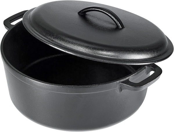 Pre-Seasoned Cast Iron Dutch Oven Pot with Lid and Dual Handles, Oven Safe, Heavy-Duty, 7-Quart, Round, Black2