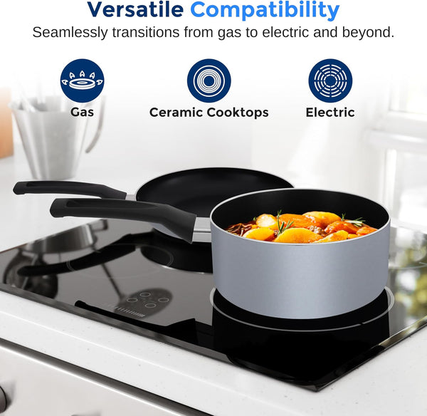 Kitchenware Pots & Pans, Basic Kitchen Cookware Set, Black Non-Stick Coating Inside, Heat Resistant Lacquer (20-Piece Set), One Size, Gray6