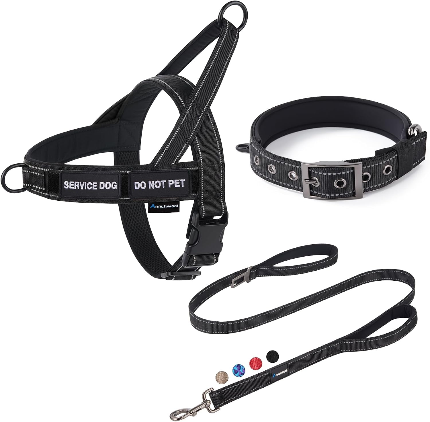 annchwool-no-pull-dog-harness-heavy-duty-reflective-collar-leash-set-leash-with-double-handle-car-seatbelt-clip-easy-control-for-walking-training-medium-large-size-dogsbrown-l