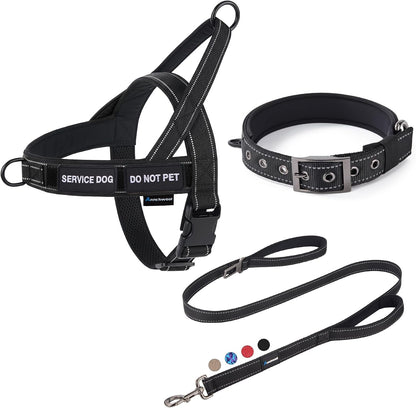 Annchwool No Pull Dog Harness,Heavy Duty Reflective Collar & Leash Set-Leash with Double Handle & Car Seatbelt Clip-Easy Control for Walking Training Medium Large Size Dogs(Brown,L)7