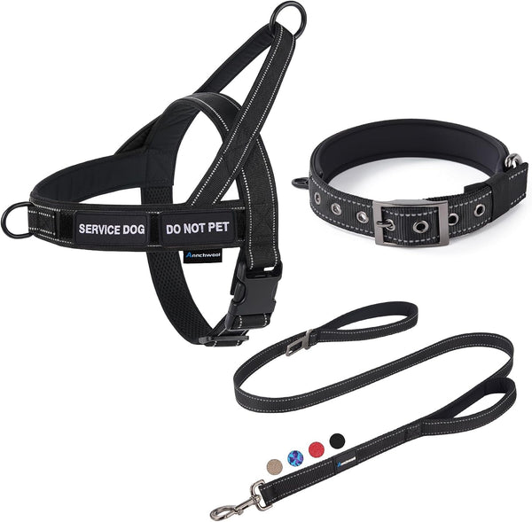 Annchwool No Pull Dog Harness,Heavy Duty Reflective Collar & Leash Set-Leash with Double Handle & Car Seatbelt Clip-Easy Control for Walking Training Medium Large Size Dogs(Brown,L)7