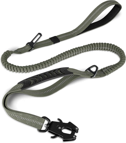 Joytale Tactical Bungee Dog Leash, Shock Absorbing No Pull, Coyote Brown | for Large Dogs That Pull, 2 Padded Handles for Control, Car Seatbelt Clip, Reflective for Night Safety, Metal Frog Clip13