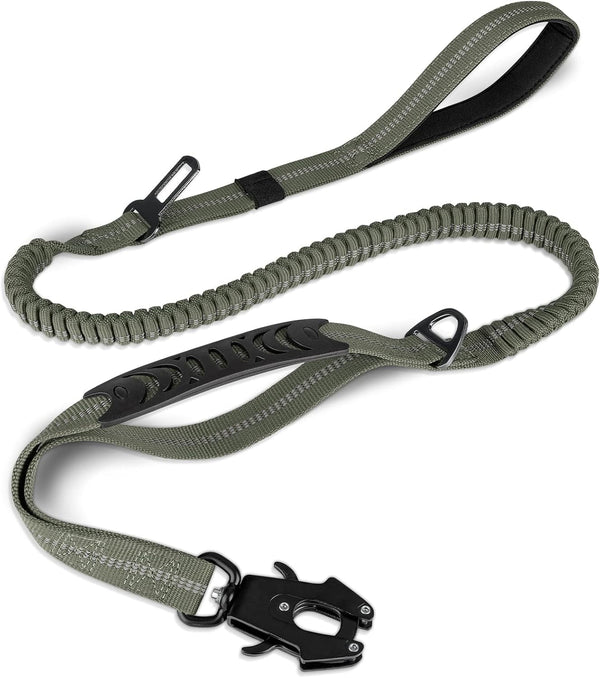 Joytale Tactical Bungee Dog Leash, Shock Absorbing No Pull, Coyote Brown | for Large Dogs That Pull, 2 Padded Handles for Control, Car Seatbelt Clip, Reflective for Night Safety, Metal Frog Clip13