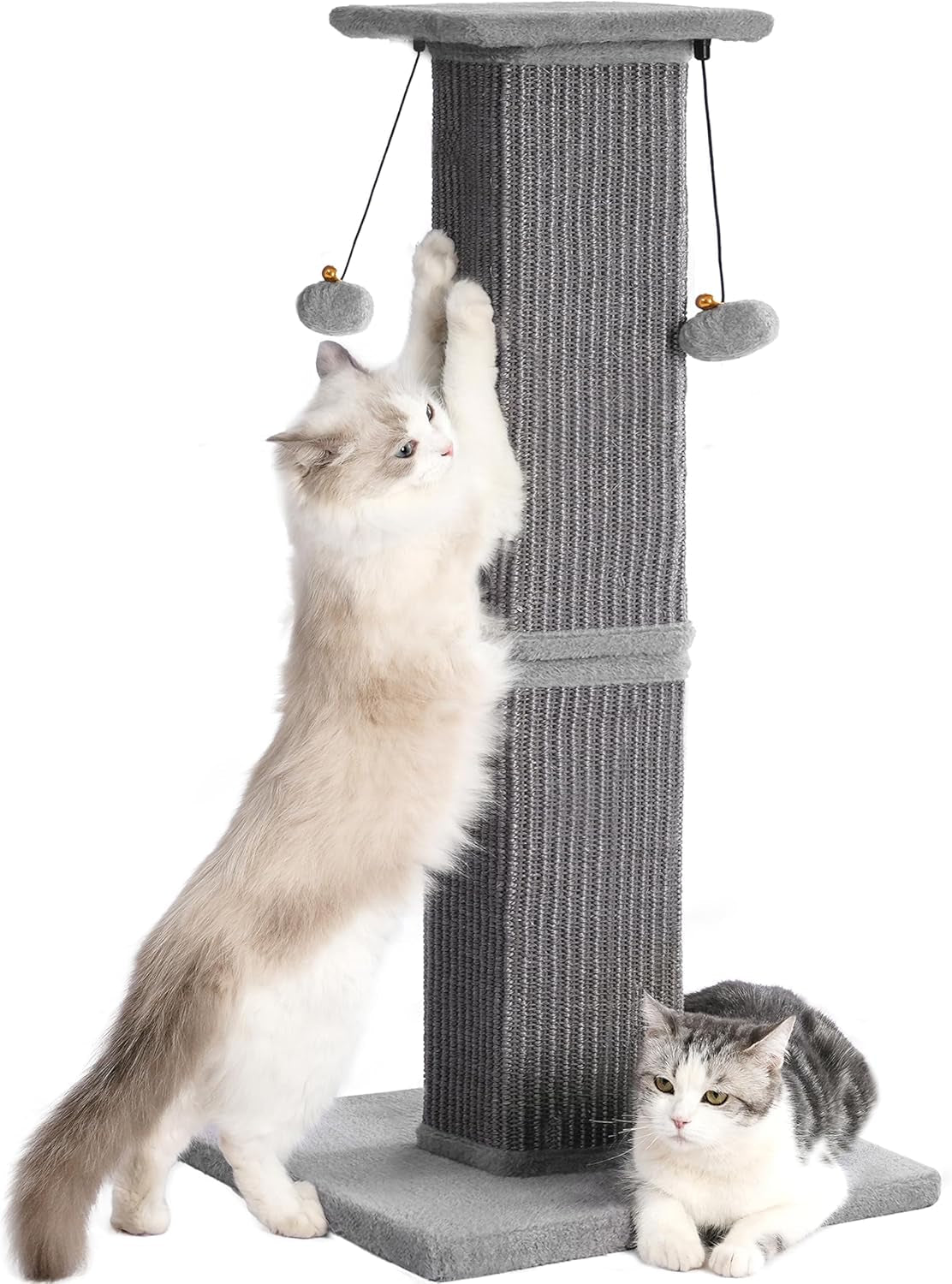 tall-cat-scratching-post-33-heavy-duty-sisal-scratcher-post-modern-cat-scratching-post-with-heavy-duty-base-for-sturdy-large-33-vertical-sisal-rope-post-2-cat-toy-balls-for-cat-gray