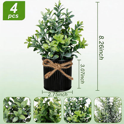 4 Potted Artificial Plants Metal Fake Potted Plant with Iron Pot Mini Greenery Decor Small Faux Plants for Indoor Farmhouse Home Porch Garden Bathroom Room Décor Black2