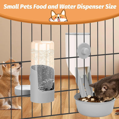 Yummy Sam Hanging Cage Automatic Small Pet Food Bowl Water Bottle Dispenser, Kennel 500ML Waterer and Auto Gravity Pet Feeder Set with Separate Food Bowl Crate Feeder Dish for Puppy Cats Rabbit (Grey)3