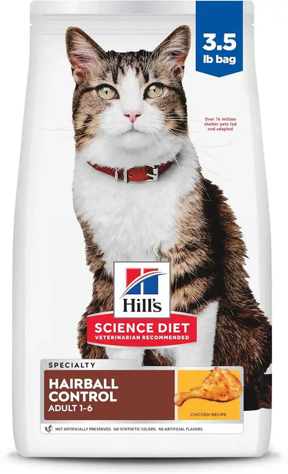 Hill'S Science Diet Adult 1-6 Hairball Control Dry Cat Food | #1 Veterinarian Recommended, Chicken Recipe, 3.5 Lb. Bag1