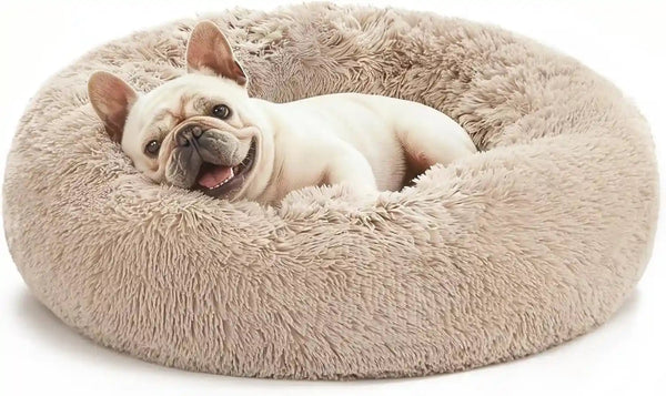 Love'S Cabin Calming Cat Bed for Indoor Cats, Anti-Anxiety Donut round Dog Bed, Fluffy Faux Fur Washable Pet Bed for Small Medium Dogs and Cats, Grey, 20In13