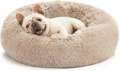Love'S Cabin Calming Cat Bed for Indoor Cats, Anti-Anxiety Donut round Dog Bed, Fluffy Faux Fur Washable Pet Bed for Small Medium Dogs and Cats, Grey, 20In13