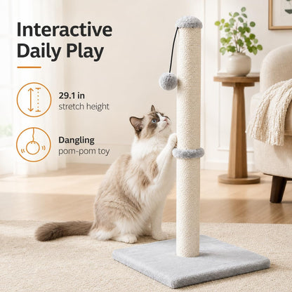 Dimaka 29" Height Tall Cat Scratching Post, Claw Scratcher with Sisal Rope and Covered with Soft Smooth Plush, Vertical Scratch [Full Strectch] for Standard Size Cats(Grey, 29 Inches for All Cats)6