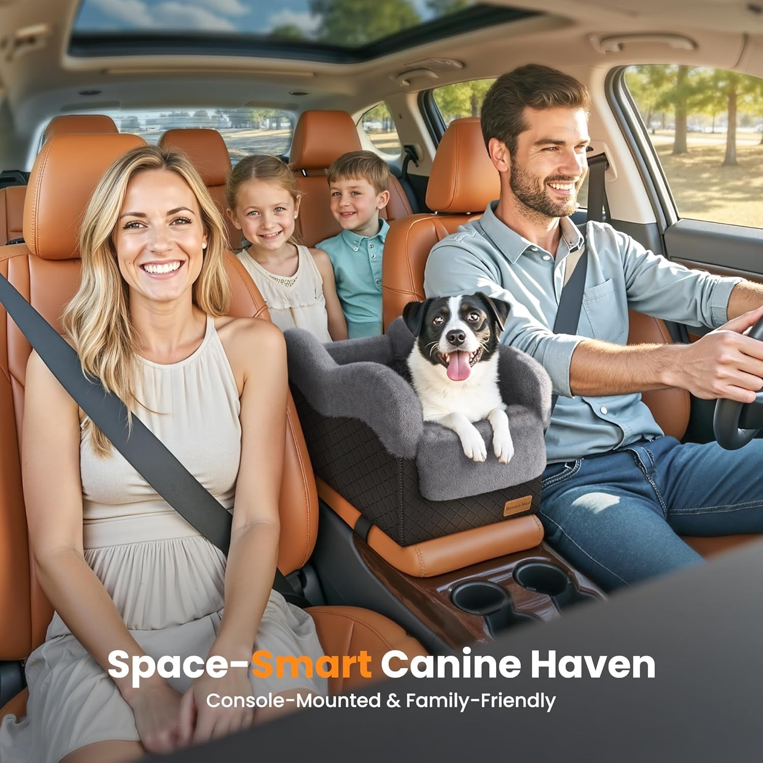 center-console-dog-car-seat-for-small-dogs-under-11lbs-grey-anti-collapse-safety-tether-faux-rabbit-fur-lined-pu-leather-cover-washable-puppy-seat-for-suv-truck-ideal-for-travel