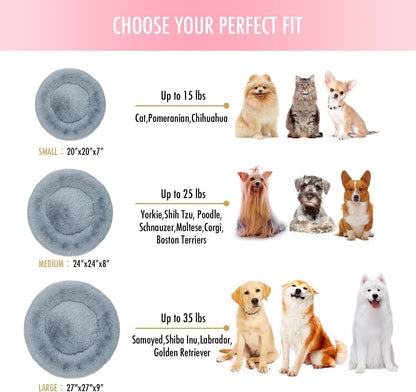 Anti Anxiety round Fluffy Plush Faux Fur Warm Washable Dog Bed & Cat Bed, Original Bed for Small Medium Large Pets,Used to Relieve Joints and Improve Sleep（20"/24"/27''） (24", Light Grey)6