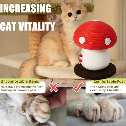 Mushroom Cat Scratcher, Sisal Cat Scratching Post | Cute Red Mushroom Design | 13.39" H X 11.02" W | Natural Sisal Rope & Soft Plush | Interactive Hanging Toy for Indoor Cats8