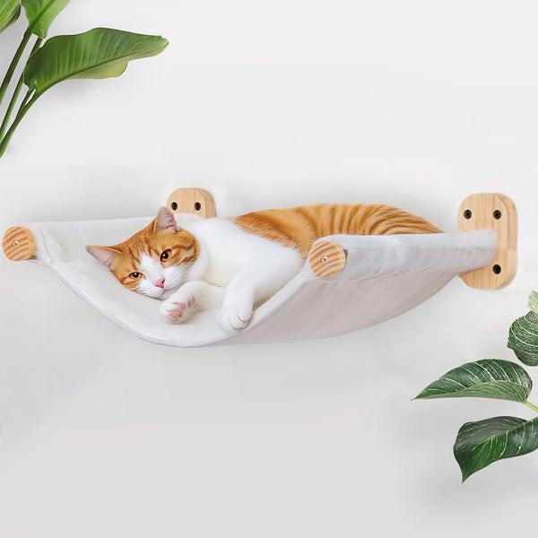 Cat Wall Hammock, Dual-Sided Cat Wall Bed with Canvas & Plush Fabric for All Seasons, Wall Mounted Shelf for Large Cats, Modern Perches for Lounging & Napping1