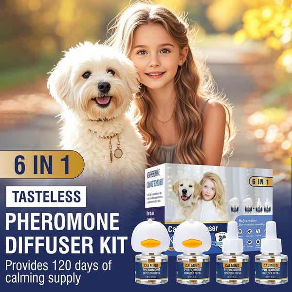 Dog Calming Pheromones Diffuser 6 in 1 Kit Appeasing Pheromone Diffuser to Calm (2 Plug In+4 X48Ml Refill) for Anxiety Relief Reduce Aggression Fighting Barking Stress 120 Day Supply(Tasteless)7