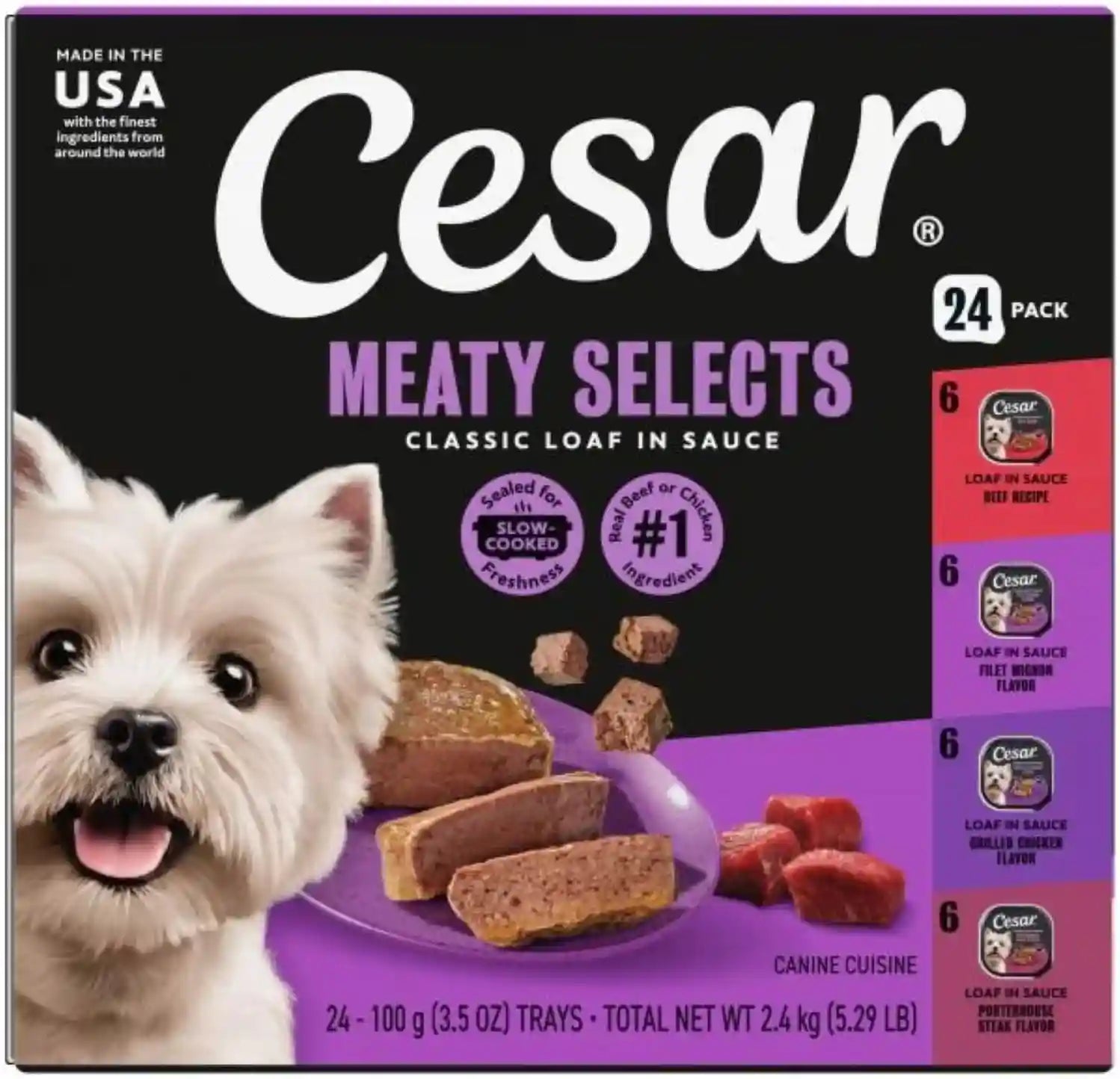 cesar-wet-dog-food-classic-loaf-in-sauce-grilled-chicken-filet-mignon-porterhouse-steak-beef-chicken-liver-and-turkey-variety-pack-3-5-oz-easy-peel-trays-36-count-pack-of-1-made-in-usa-real-meat-1-ingredient-no-fillers-or-artificial-flavors-formulated-without-grains-easy-peel-trays