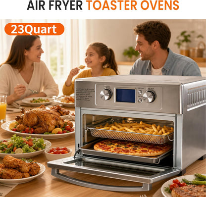 23QT Countertop Toaster Oven, 1800W Multifunctional Electric Oven with 60Min Timer and 450°F Max Temp, Equipped with Fry Basket, Baking Pan & Rack, Perfect for Toast, Bake, Broil, Pizza2