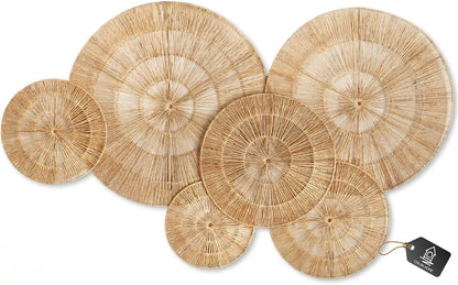 Wicker 23 Inch Jute Wall Decor Baskets, Set of 6 Extra Large Woven Jute Wall Plates, 23",21",15",13",12,10", Decorative Baskets for Wall Arts, Wall Hanging for Bedroom, Living Room, Office | 23", 21", 15", 13", 12", 10" Natural Handwoven Jute Boho Wall Art, Coastal Wall Basket for Living Room, Bedroom, Entryway1
