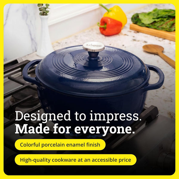 Essential Enamel Cast Iron Dutch Oven, 6 Quart, Indigo | Ideal for Bread Baking, Braising, Marinating & Slow Cooking, Features Moisture-Sealing Lid & Dual Handles6