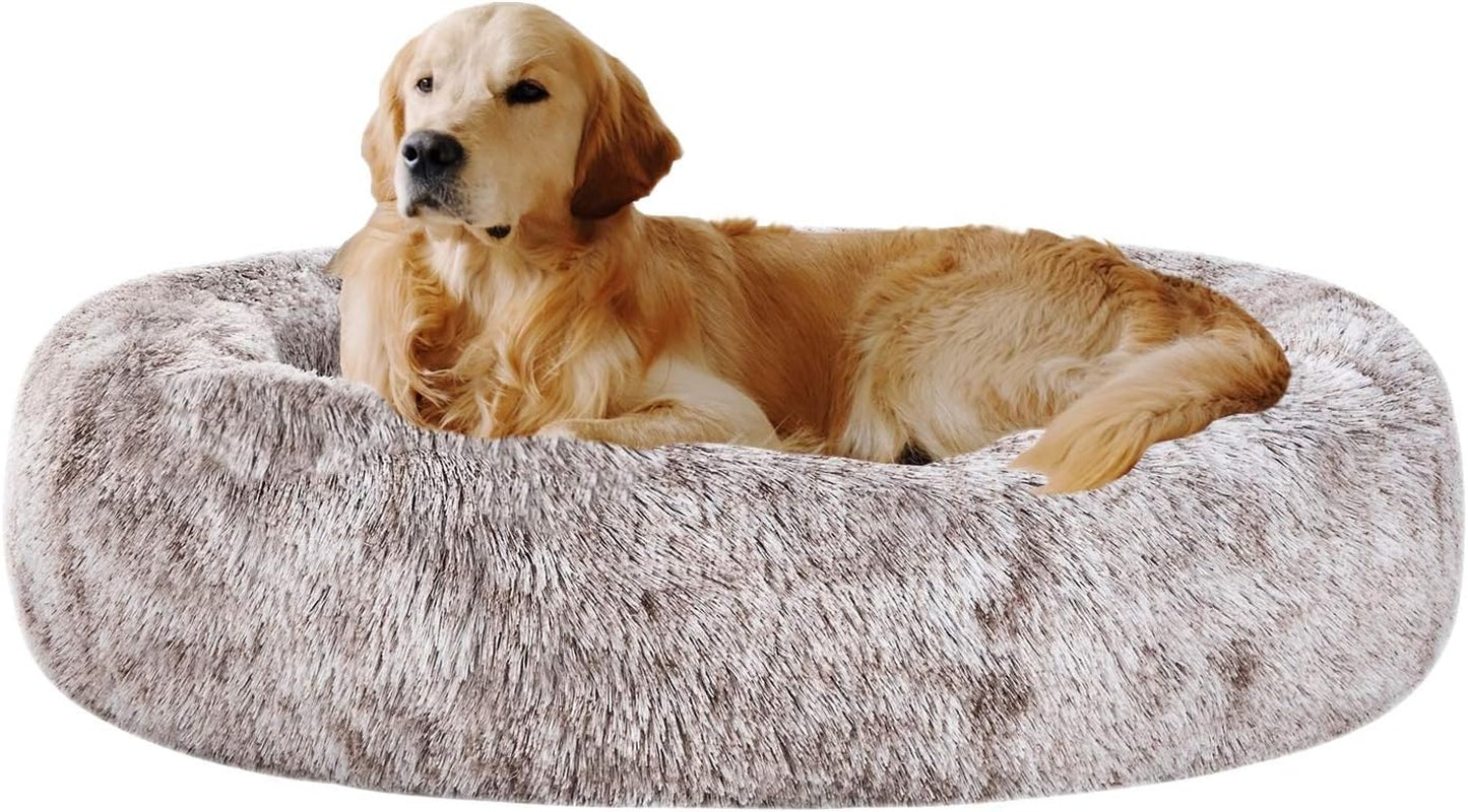 coohom-oval-calming-donut-cuddler-dog-bed-shag-faux-fur-cat-bed-washable-round-pillow-pet-bed30-36-43-for-medium-dogs-xl36x27x7-light-brown