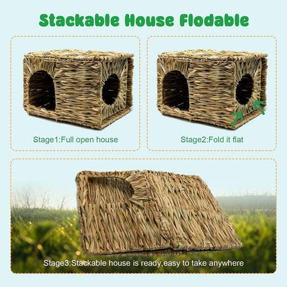 Natural Seagrass Mat Bed Hideaway Toy, Hand Woven for Rabbit Guinea Pig Chinchilla Ferret3