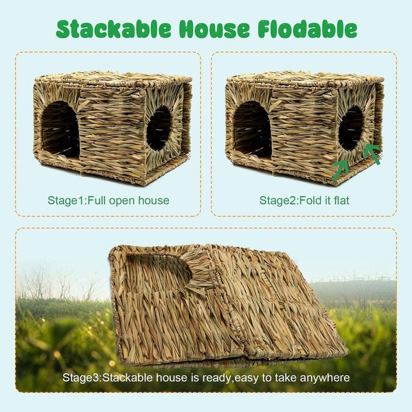Natural Seagrass Mat Bed Hideaway Toy, Hand Woven for Rabbit Guinea Pig Chinchilla Ferret3