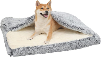 Dog Bed with Cover Pillow Blanket Attached, 30''X20'' Washable Rectangle Hooded Cozy Cave Cat Puppy Calming Crate Bed & Removable Cover, Indoor Covered Kennel Furniture Couch Sofa for Small Medium Pet9