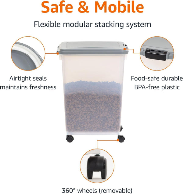 Amazon Basics Airtight Pet Food Storage Container with Scoop, BPA Free, Removable Wheels, 69 QT, Gray2