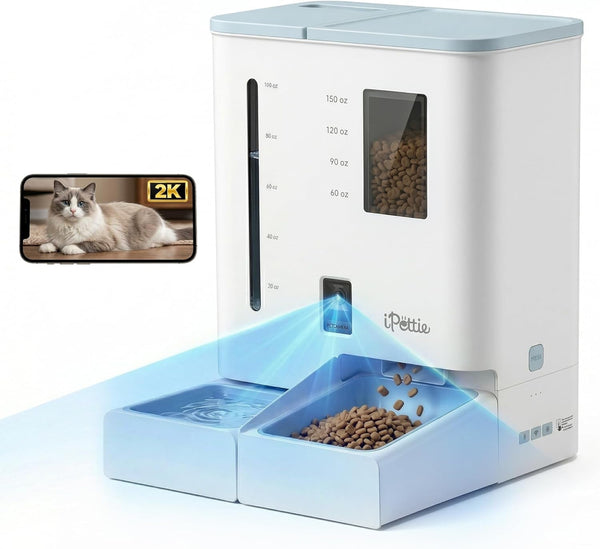 Ipettie Camera Automatic Cat Feeder and Water Dispenser, 5G/2.4Ghz Wifi | 2K HD Video, Night Vision, APP Scheduling & Alerts, 1 Filter Included, 300Oz Large Capacity for 2 Weeks, FW54 Camera Version1