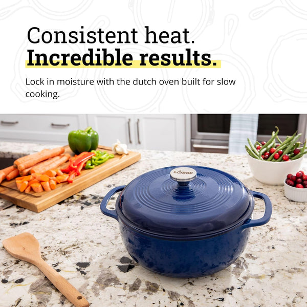 Essential Enamel Cast Iron Dutch Oven, 6 Quart, Indigo | Ideal for Bread Baking, Braising, Marinating & Slow Cooking, Features Moisture-Sealing Lid & Dual Handles3