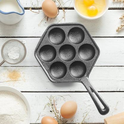 Danish Aebleskiver Pan, Pre-Seasoned Cast Iron, CHCI4105 | Seven Sections for Mini Puffs and Pancake Balls, Works on All Cooktops Including Induction, Outdoor Cookware for Grills8