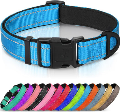 Joytale Reflective Dog Collar, Adjustable Neoprene Padded, Teal L | Breathable Nylon for Large Dogs, No Chafing on Walks and Outdoor Hikes, Tear-Resistant Webbing, Metal D-Ring, Night Safety7