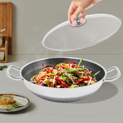 Wok Pan,Hybrid Wok with Lid,Non Stick Stainless Steel Woks & Stir-Fry Pans Nonstick Frying Pan Dishwasher and Oven Safe, Works on Induction (13 Inch)8