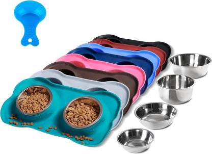 Hubulk Pet Dog Bowls 2 Stainless Steel Dog Bowl with No Spill Non-Skid Silicone Mat + Pet Food Scoop Water and Food Feeder Bowls for Feeding Small Medium Large Dogs Cats Puppies (S, Pink)18