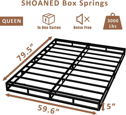 Queen Size Box Springs - 5 Inch Low Profile Mattress Foundation No Noise Heavy Duty Metal Basics Bed Base with Clean Fabric Cover, Easy Assembly2