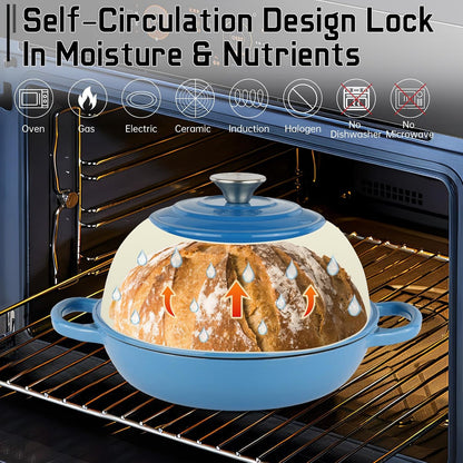 Enameled Cast Iron Bread Oven Dutch Oven Pot with Lid Blue | Bread Dutch Oven for Sourdough Bread Baking, 6 Quarts 10" Bread Pan with Dome Lid, Non-Stick Cookware for Homemade Bread4